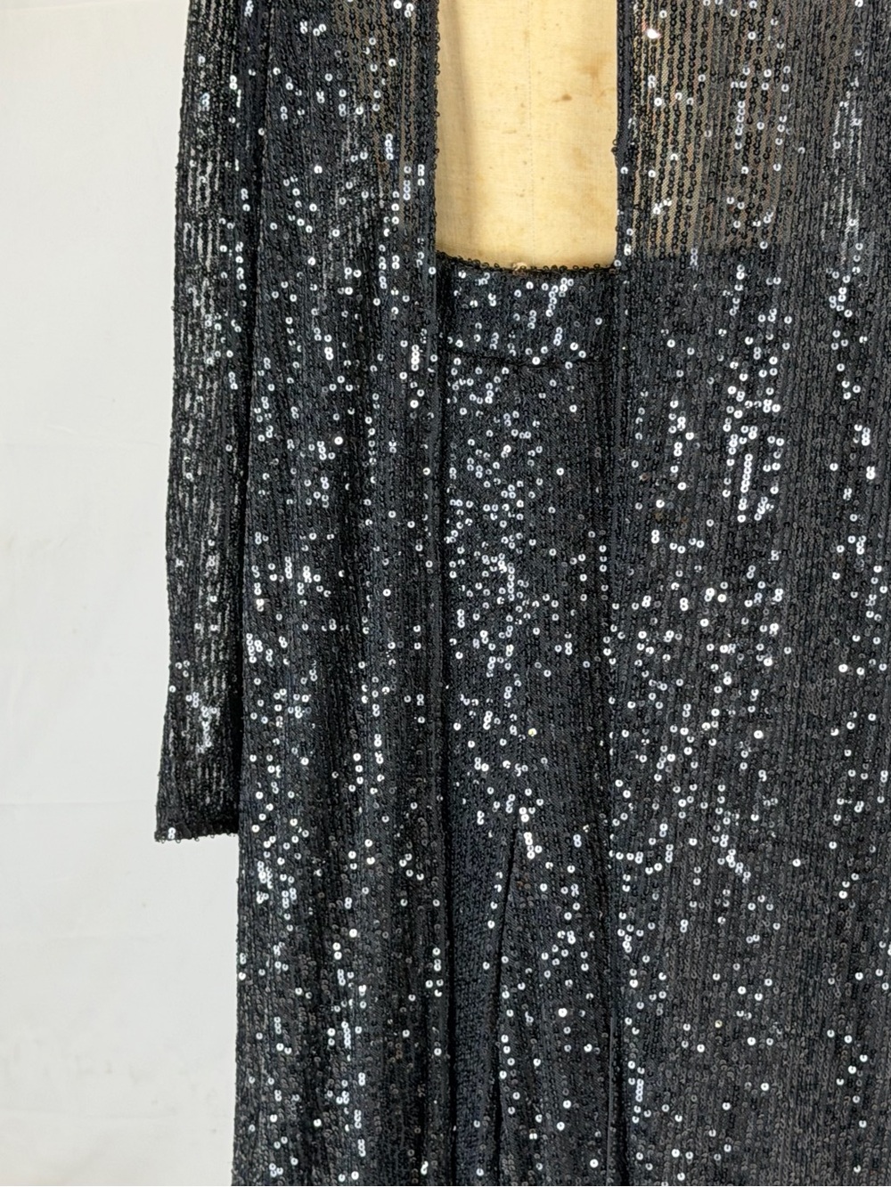 Black sequin sparkle party suit pants duster cardigan jacket set glam bling - Picture 4 of 13